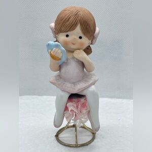 Vintage Enesco Country Cousins Sarah Ballerina Sitting on Stool Figurine Ceramic